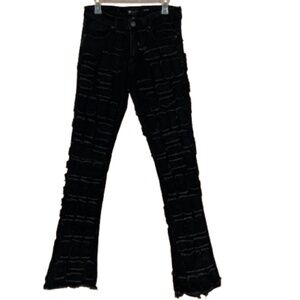 WAIMEA NY Men’s Black Stacked Fit Crust Hip Hop High Street Fashion Jeans Sz-32